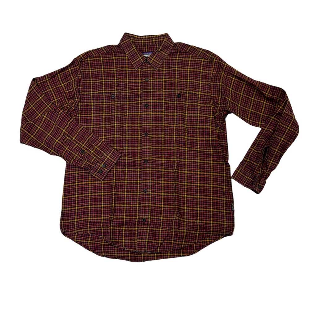Patagonia mens L Large red plaid organic cotton button up casual shirt EUC